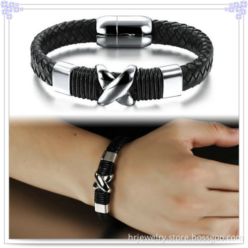 Fashion Jewelry Stainless Steel Bracelet Leather Bracelet (HR6133)